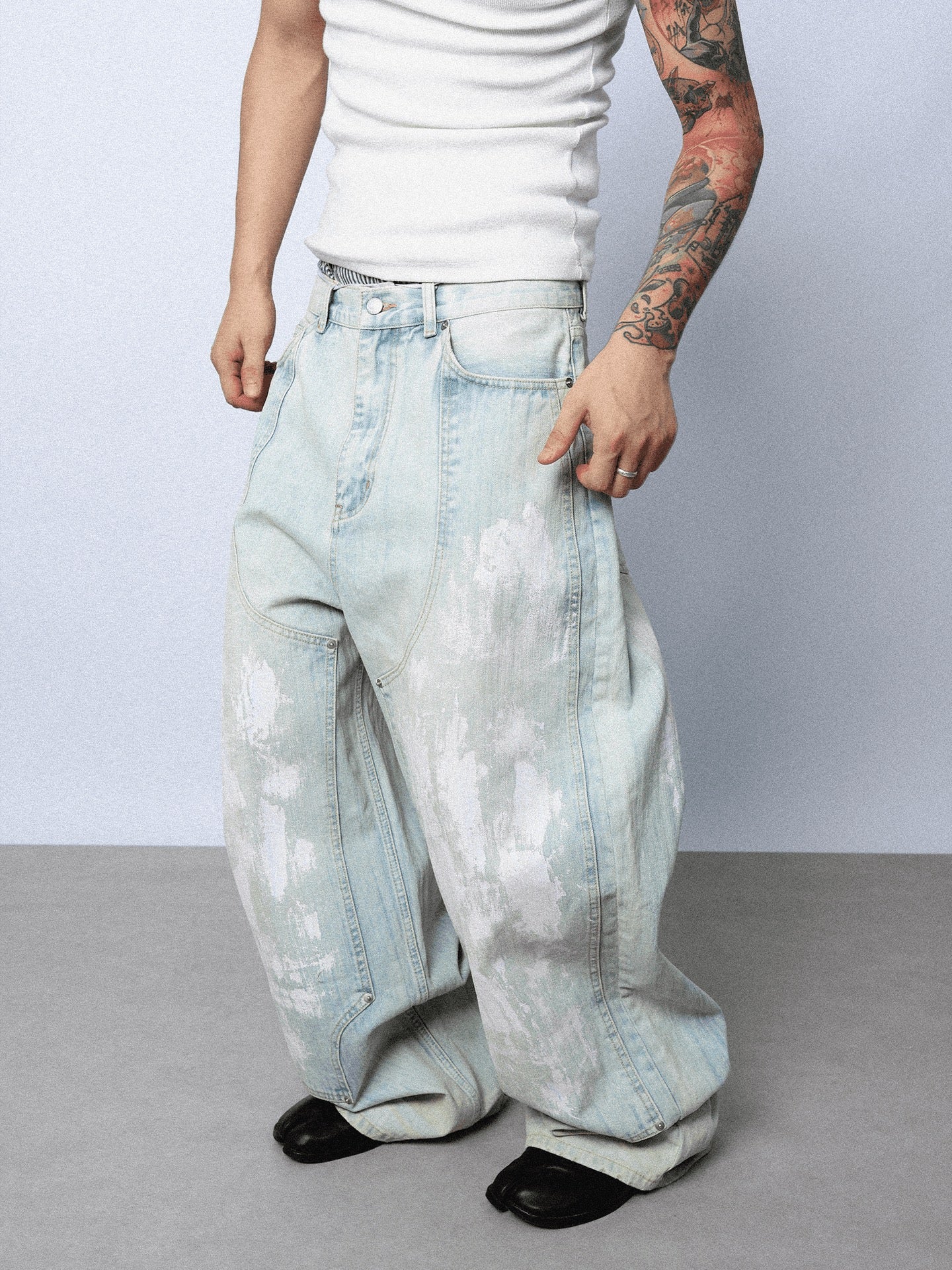 Archival Denim β Light Wash with Distressed Paint Finish - Private property