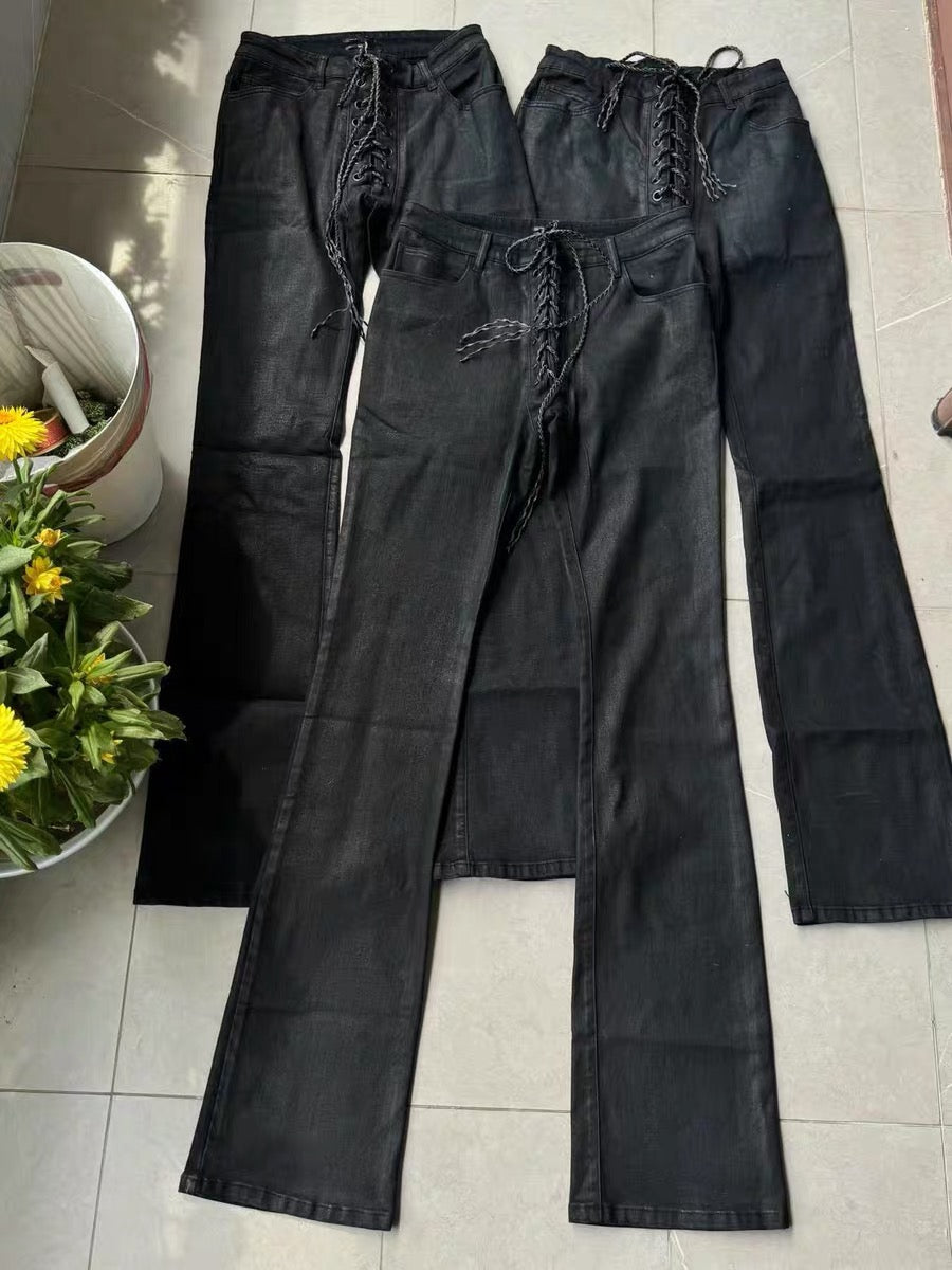 Archive black WAXED LACE UP DENIM - Private property