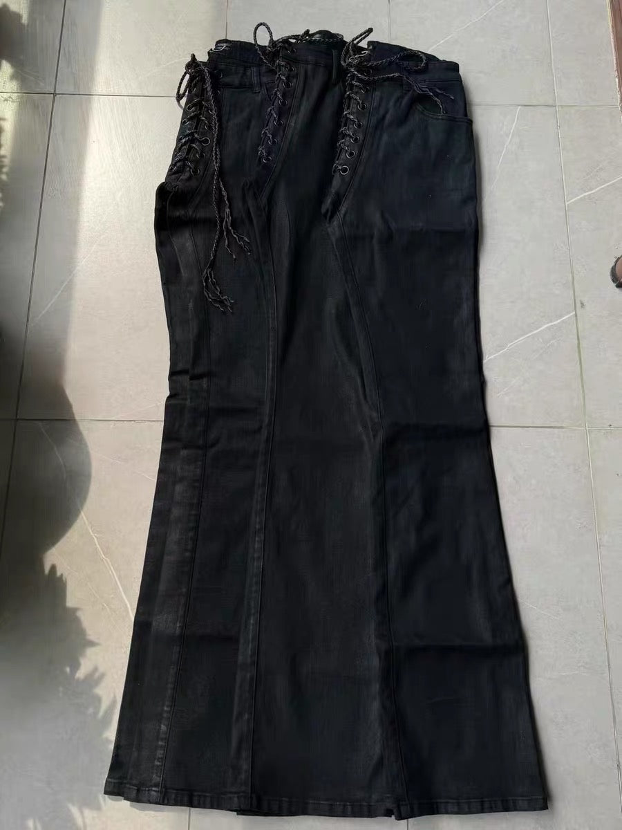 Archive black WAXED LACE UP DENIM - Private property