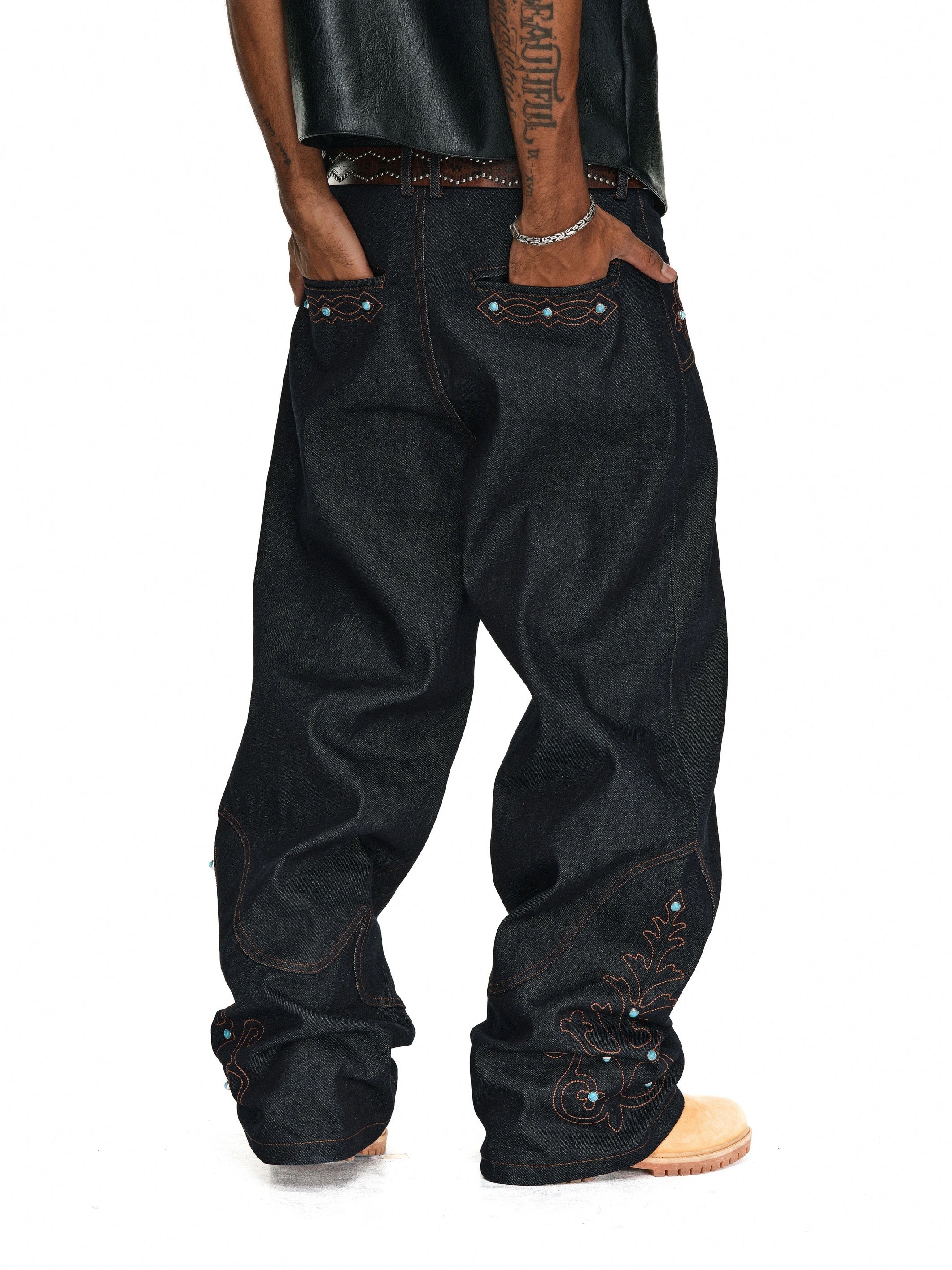 Archive Wide-Leg Black Denim Jeans - Private property