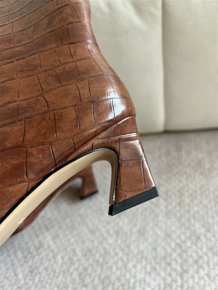 Crocodile-Embossed Leather Knee-High Boots - Private property