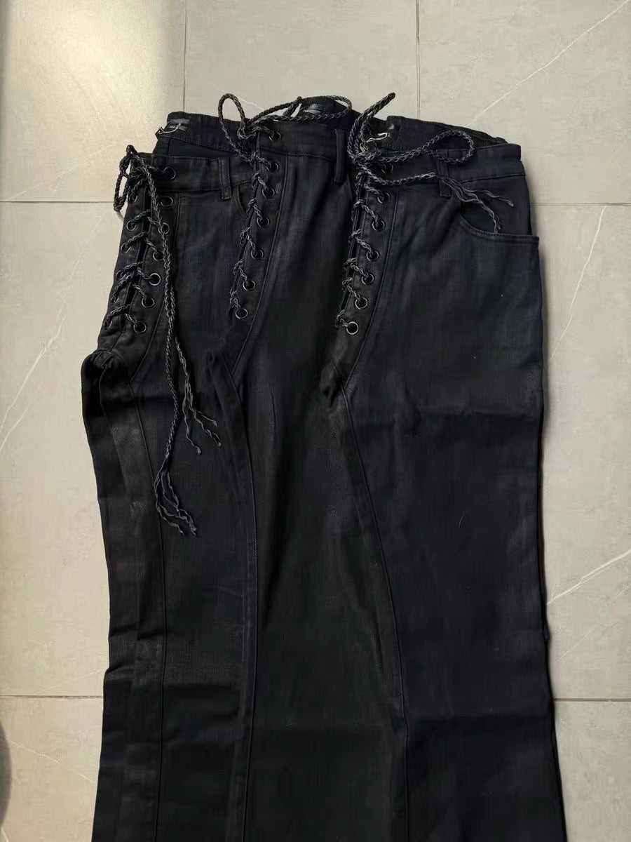 Archive black WAXED LACE UP DENIM - Private property