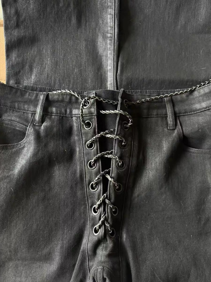 Archive black WAXED LACE UP DENIM - Private property