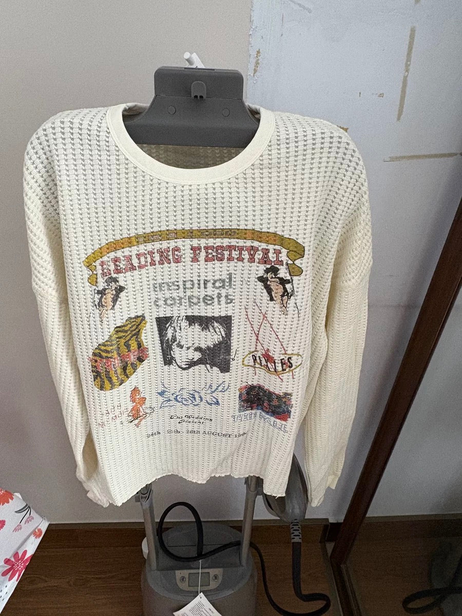 Unisex Cream Waffle Knit Long Sleeve – Reading Festival Retro Print - Private property
