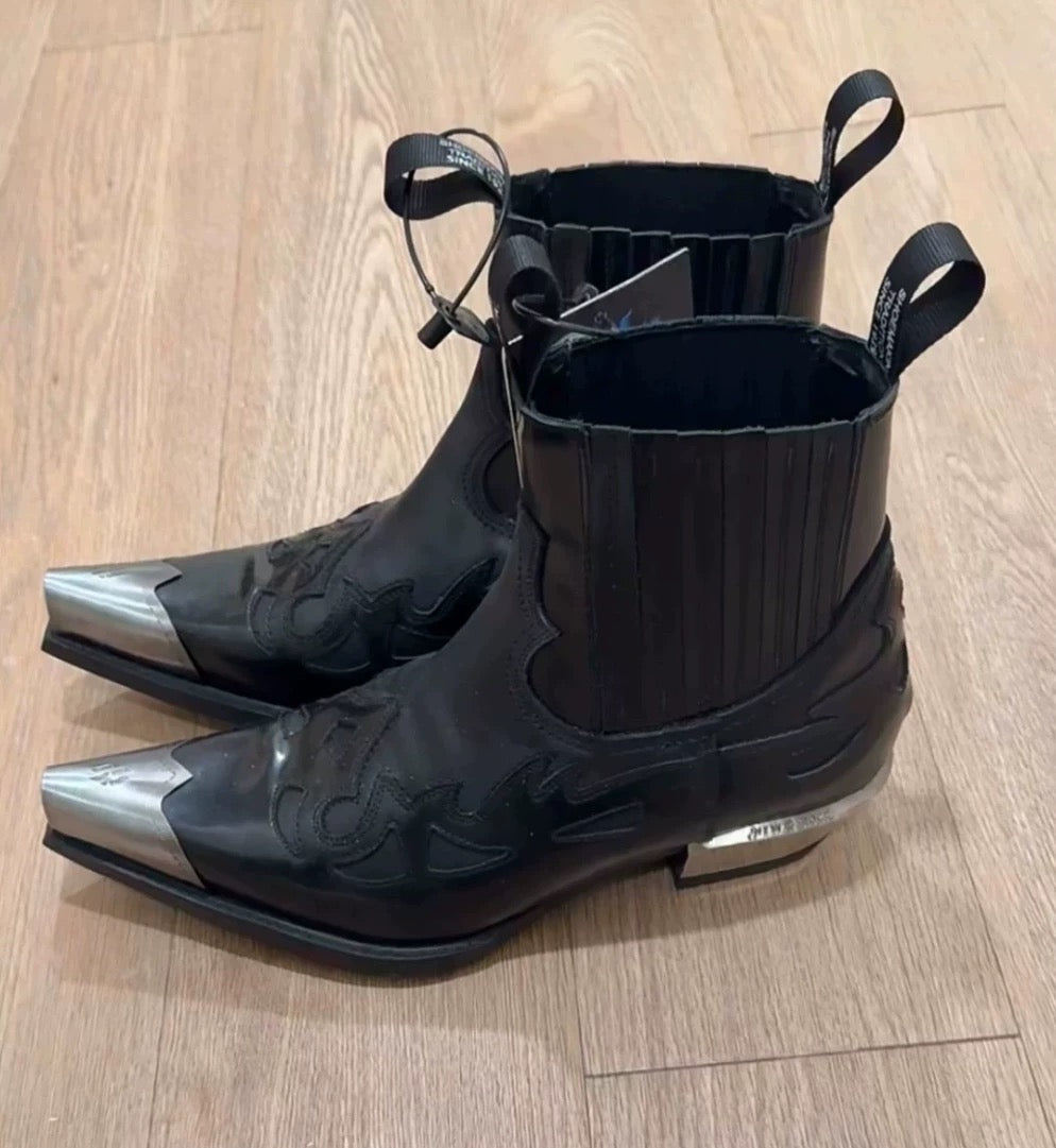 Archive Black new rock Leather Metal-Tipped  Boot - Private property