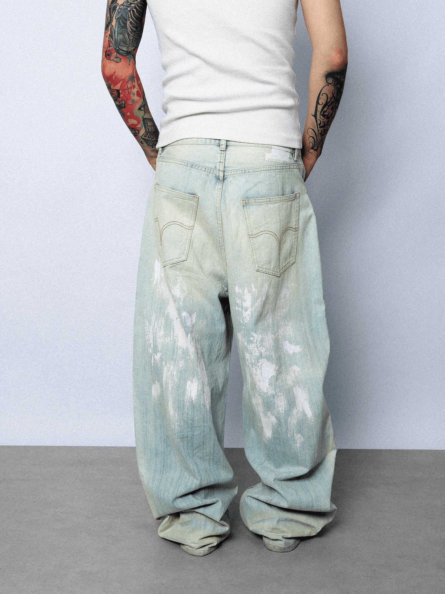 Archival Denim β Light Wash with Distressed Paint Finish - Private property