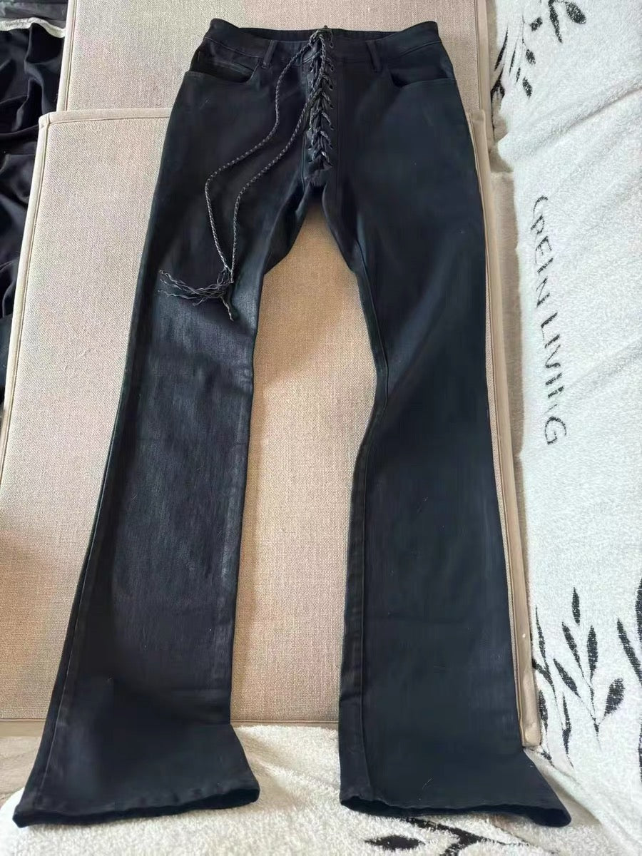 Archive black WAXED LACE UP DENIM - Private property
