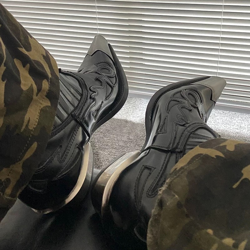 Archive Black new rock Leather Metal-Tipped  Boot - Private property 