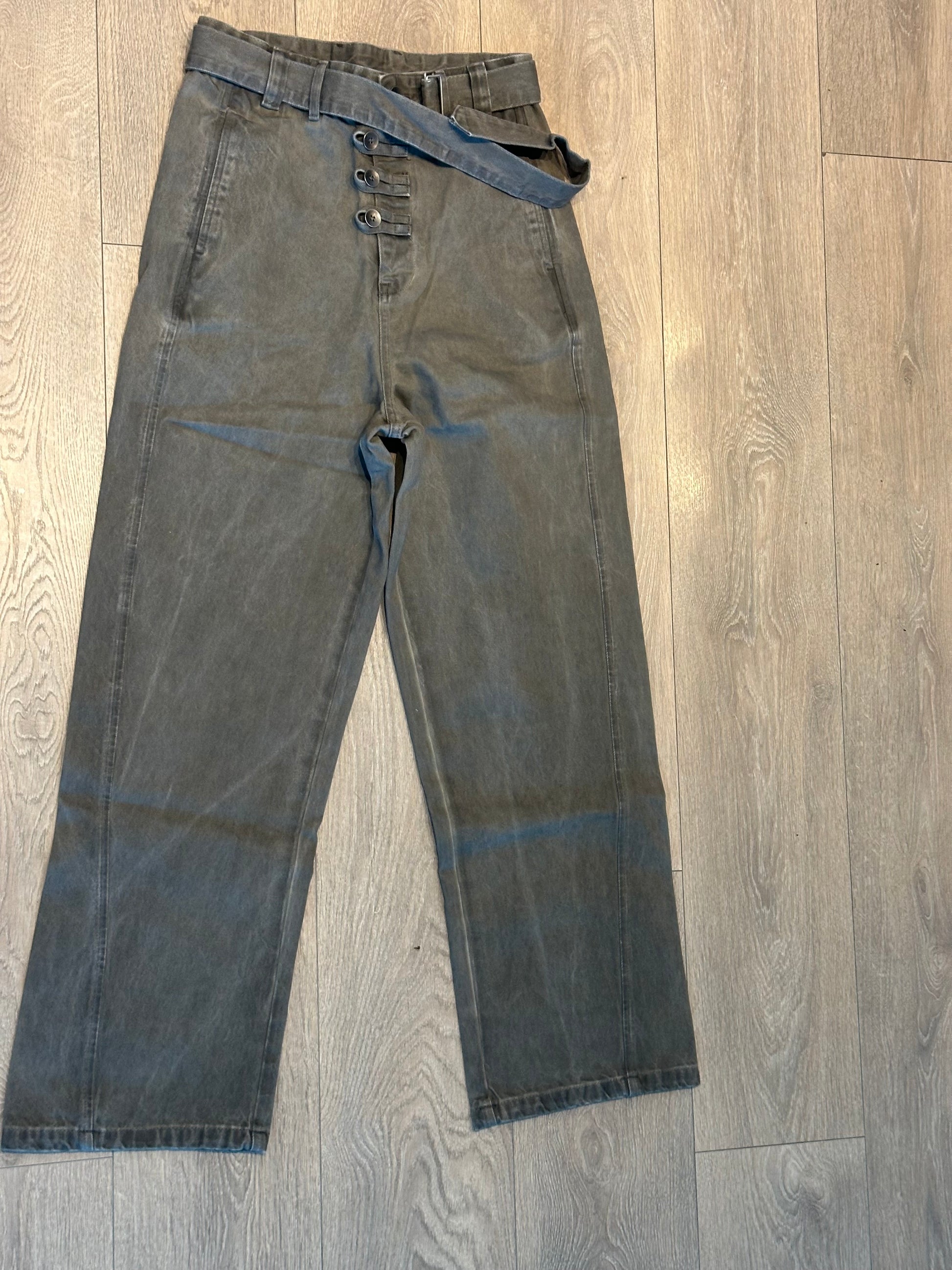 Vintage Buttoned High Waist Pants Olive washed denim - Private property 