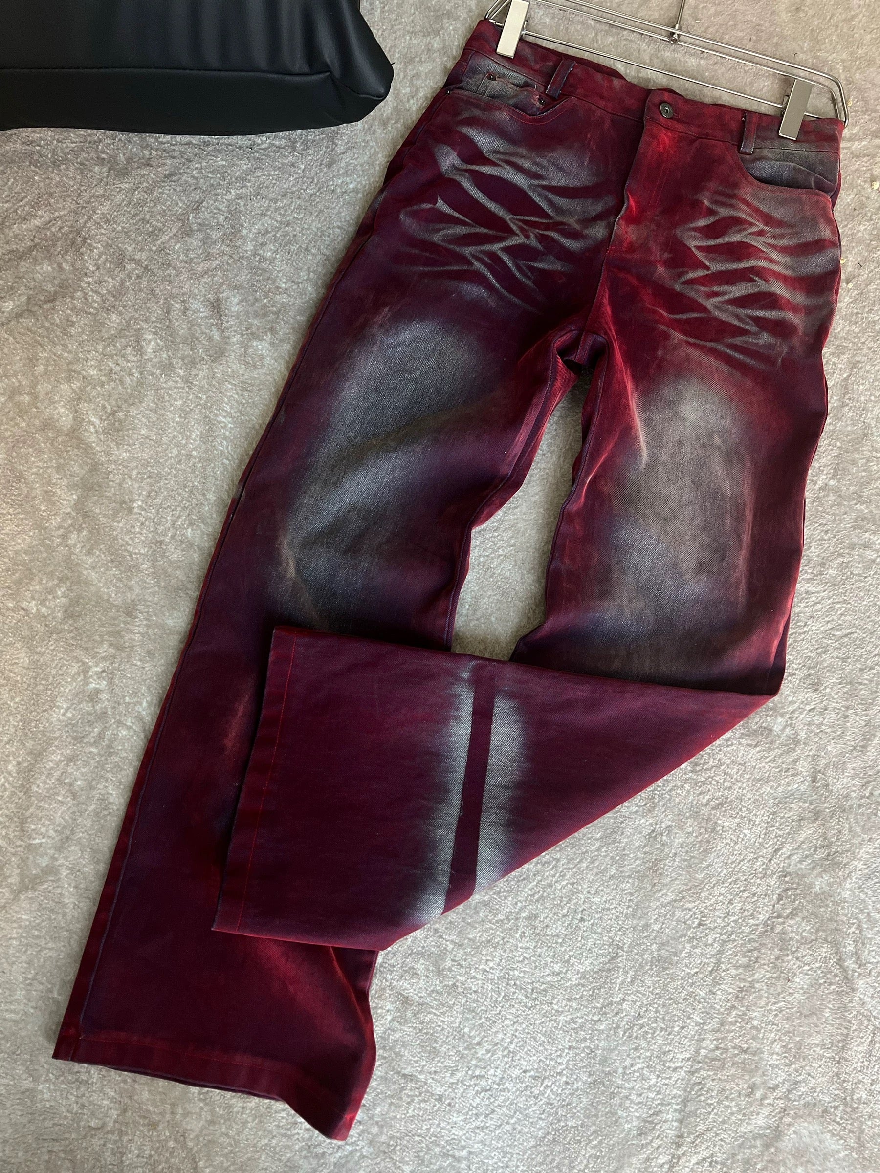 Vintage Flame Washed Red Flare Jeans – Streetwear Statement Piece - Private property 