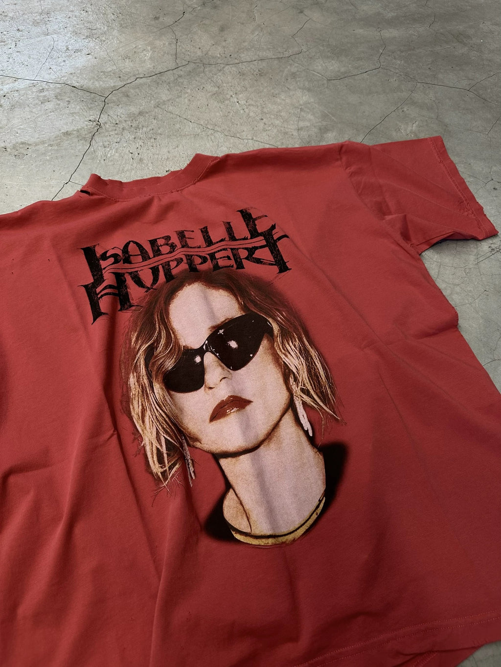 Red Isabelle Huppert Portrait Tee – Grunge Cut Style - Private property 
