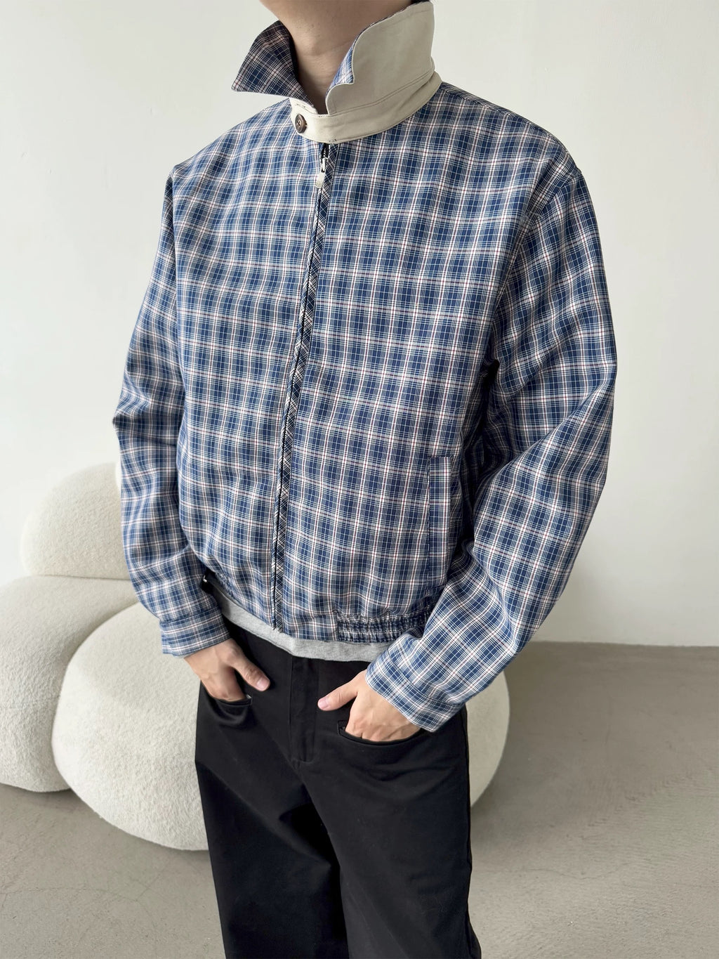 Blue Plaid Zip Jacket – Unisex Casual Outerwear - Private property 