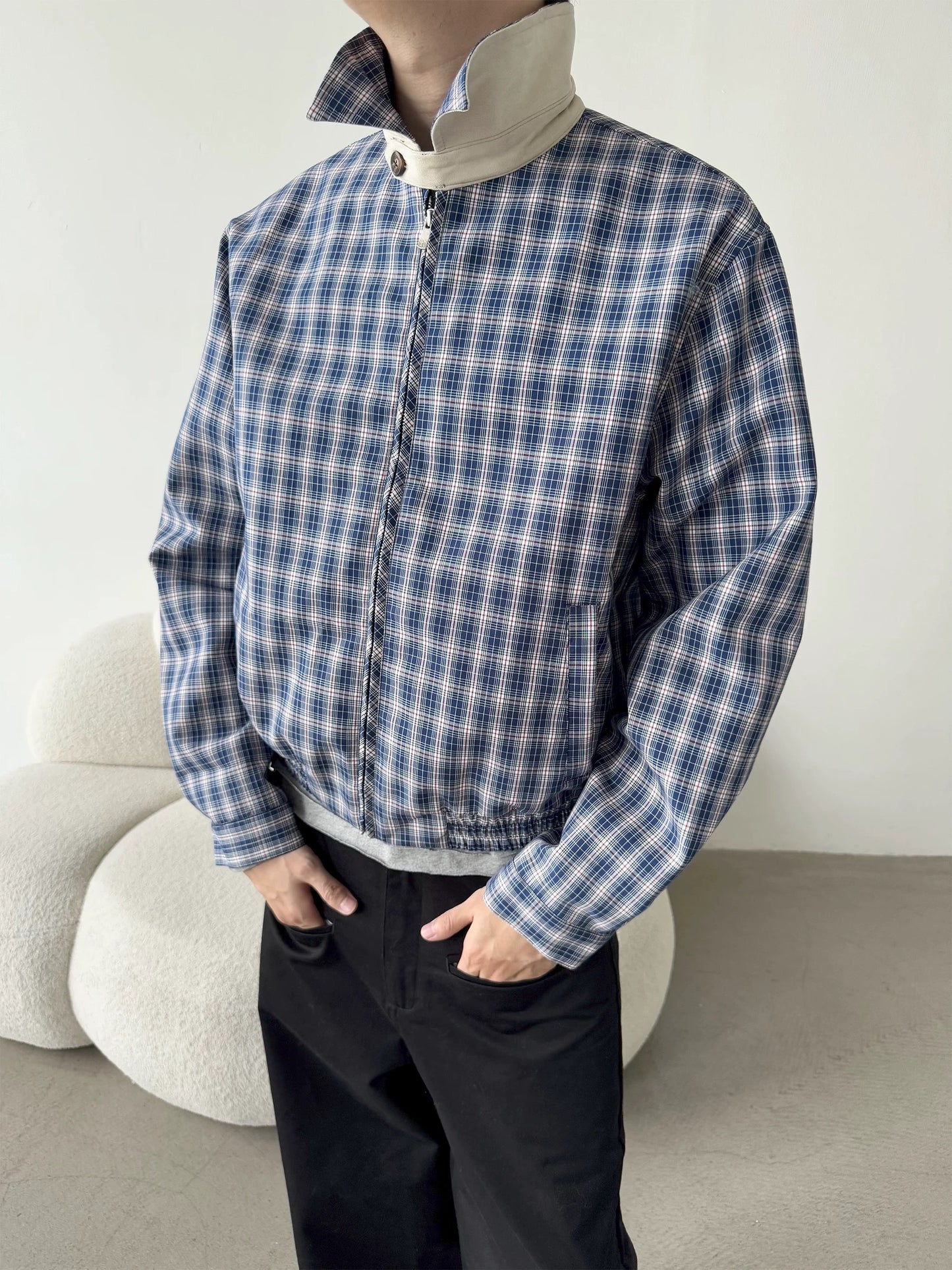 Blue Plaid Zip Jacket – Unisex Casual Outerwear