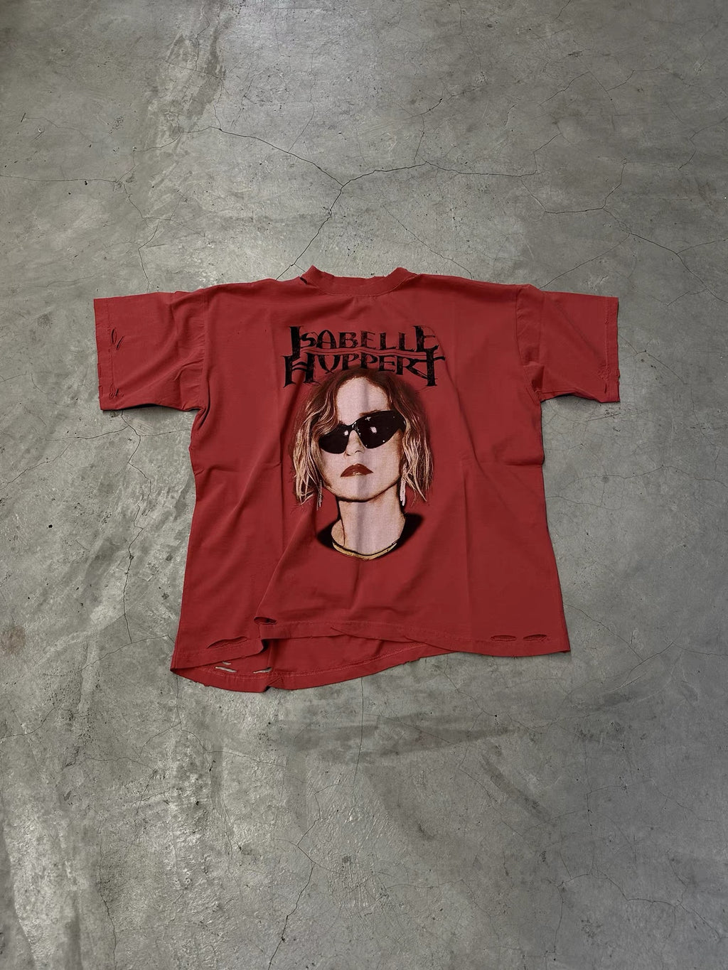 Red Isabelle Huppert Portrait Tee – Grunge Cut Style - Private property 