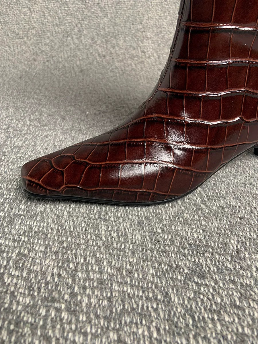 Crocodile-Embossed Leather Knee-High Boots - Private property 