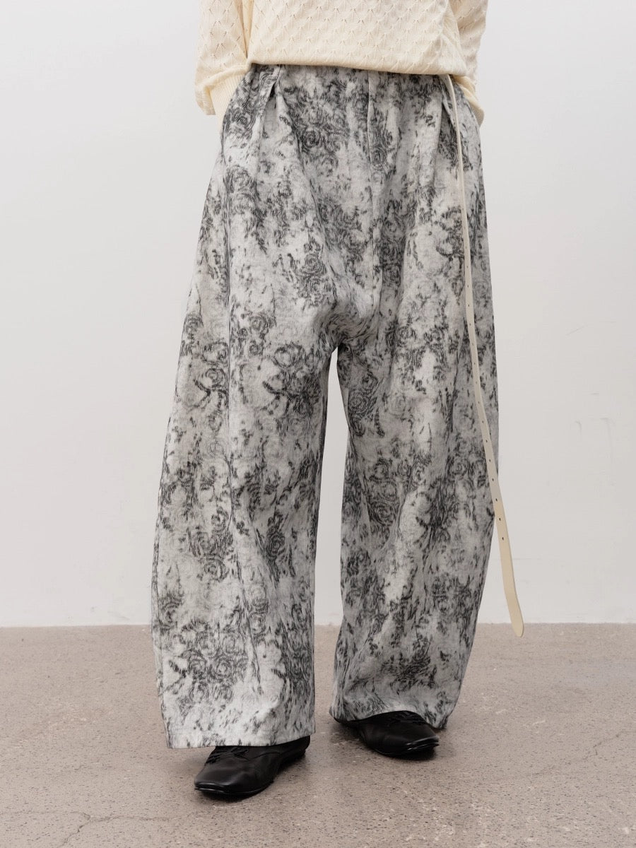 Abstract Floral Wide-Leg Pants