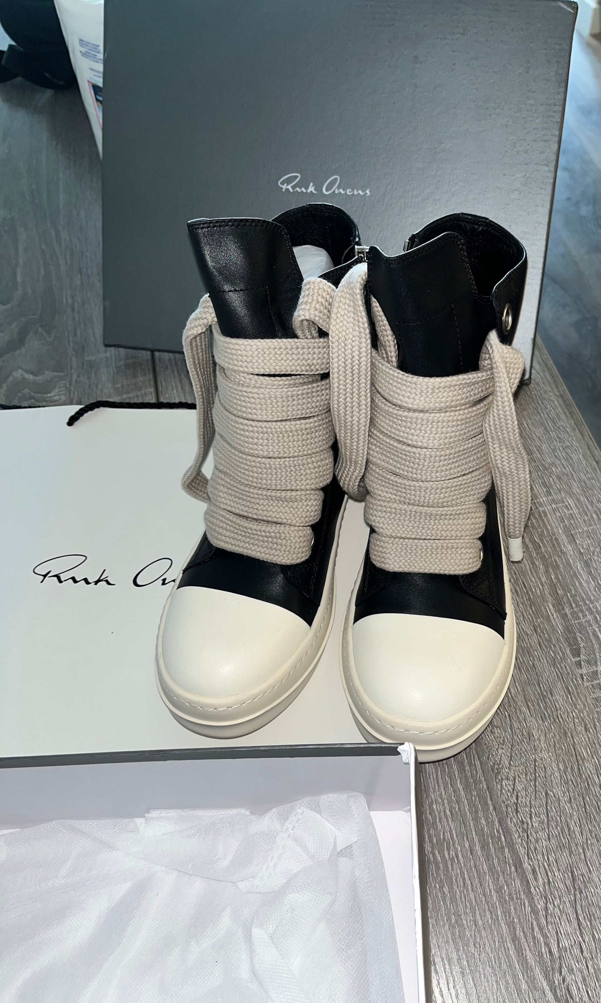 Rick Owens ramones high tops jumbo laces (black) - Private property 