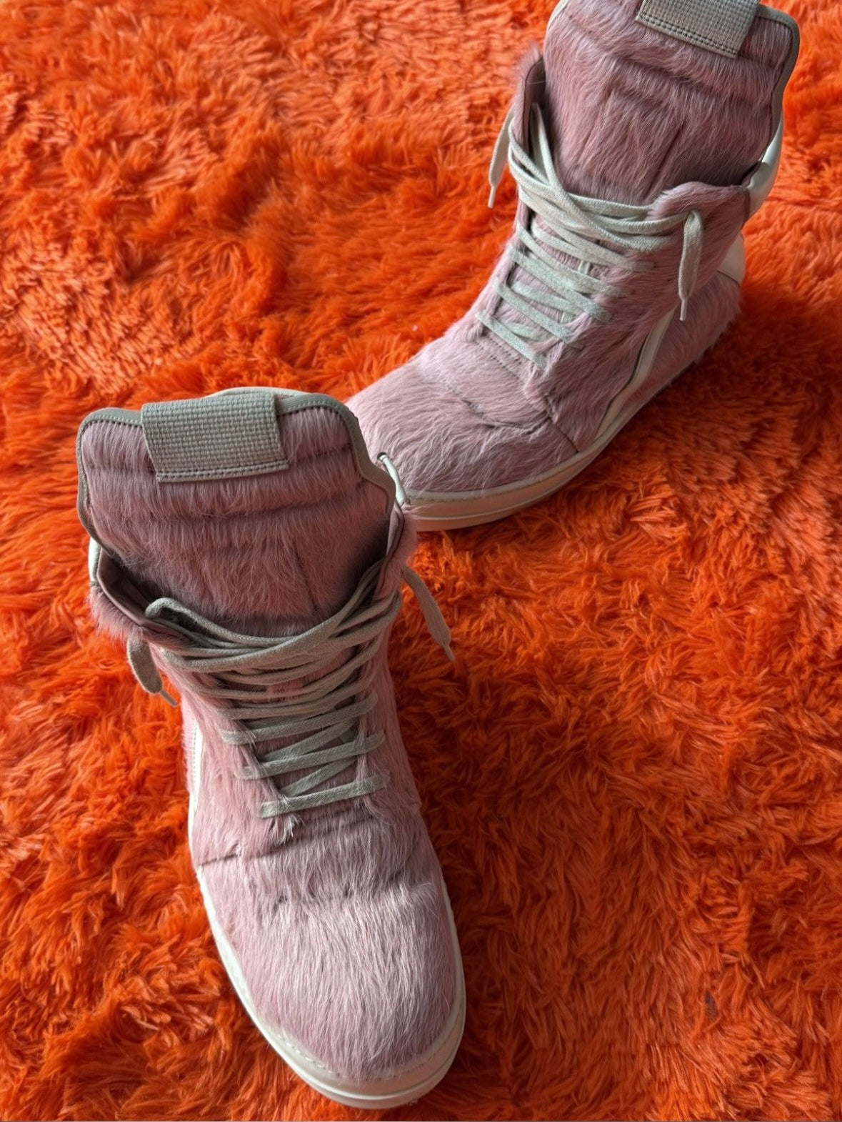 Rick Owens pink fur Geobasket Sneakers - Private property 