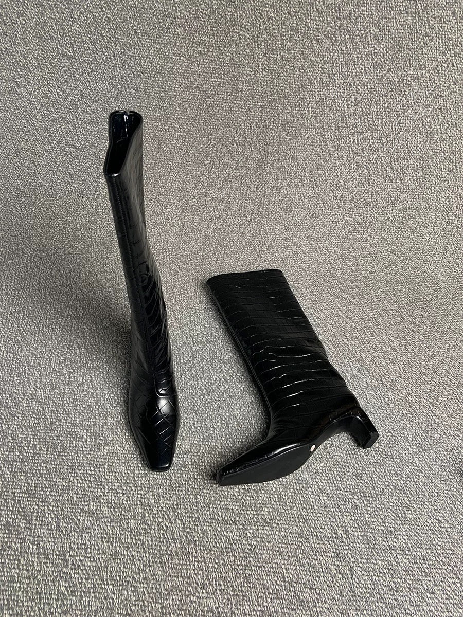 Crocodile-Embossed Leather Knee-High Boots - Private property 