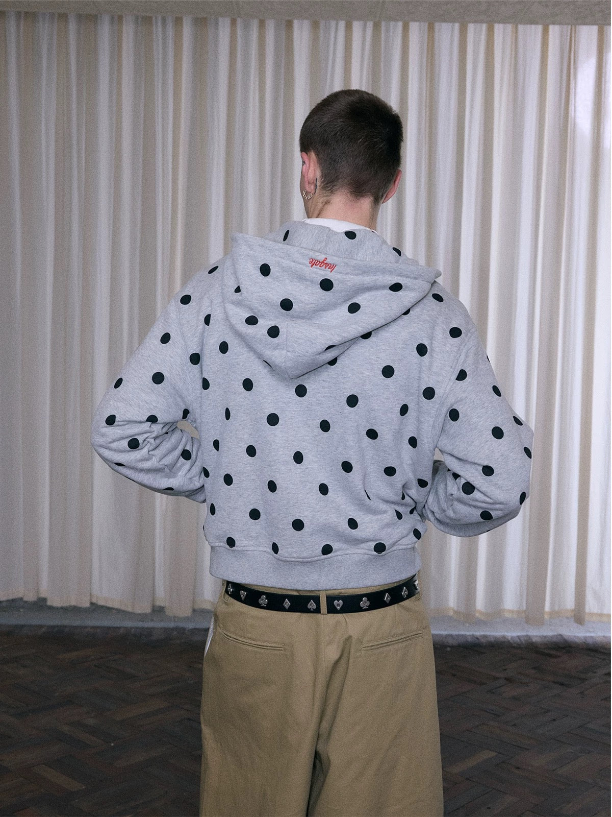 Grey Polka Dot Zip-Up Hoodie