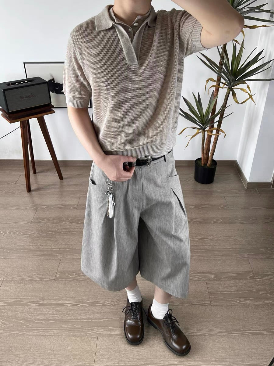Modern Tailored Wide-Leg Shorts Grey - Private property 