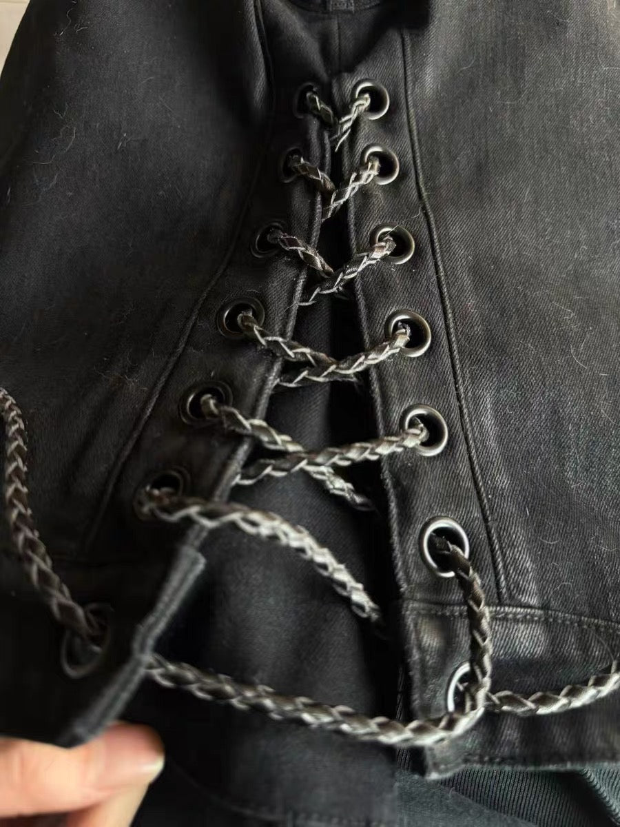 Archive black WAXED LACE UP DENIM - Private property 