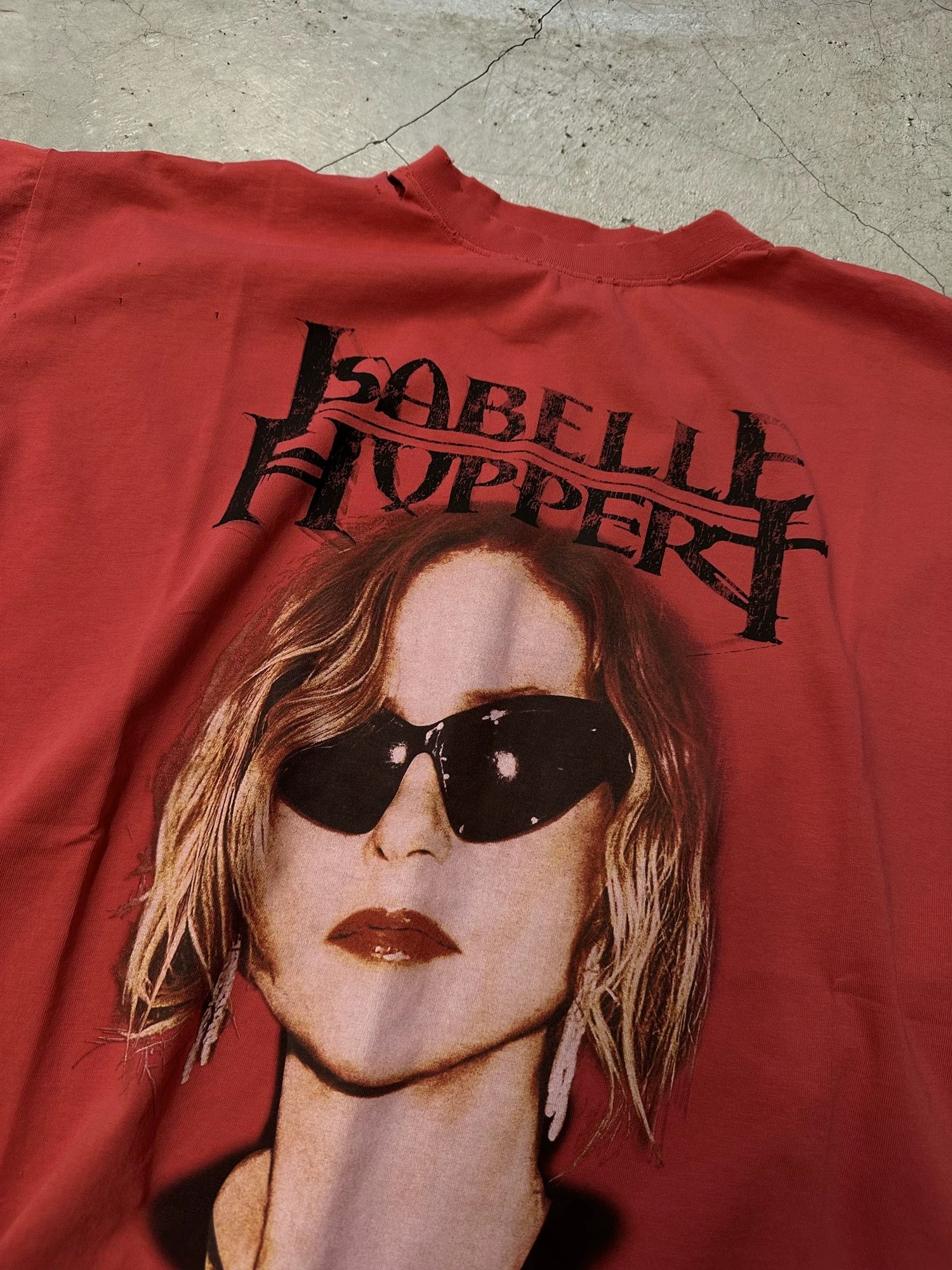 Red Isabelle Huppert Portrait Tee – Grunge Cut Style - Private property 