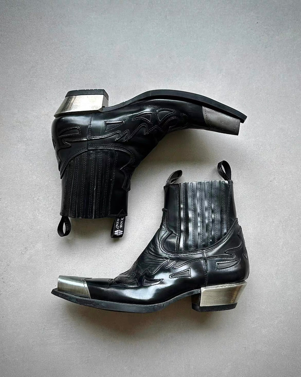 Archive Black new rock Leather Metal-Tipped  Boot - Private property 