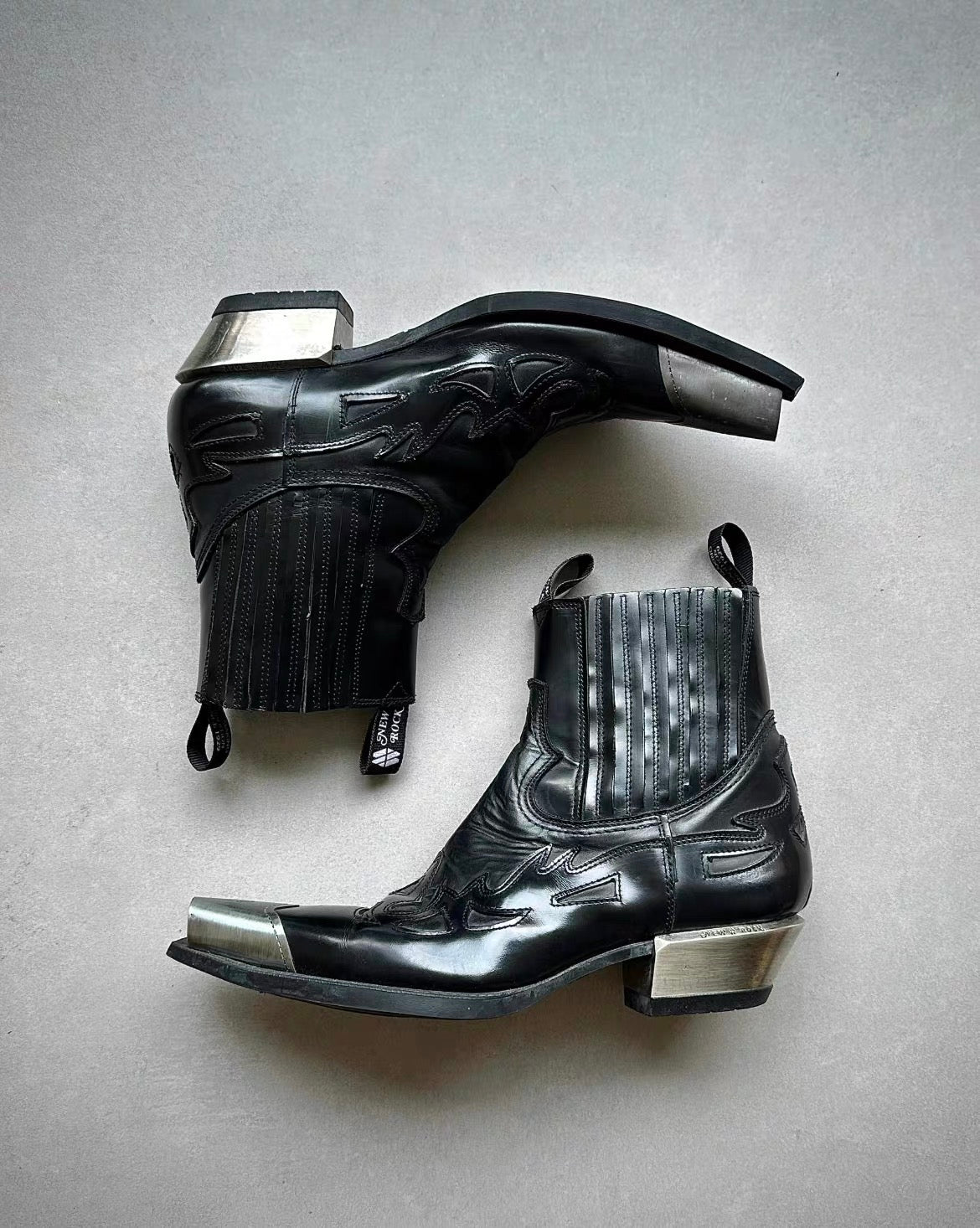 Archive Black new rock Leather Metal-Tipped  Boot - Private property 