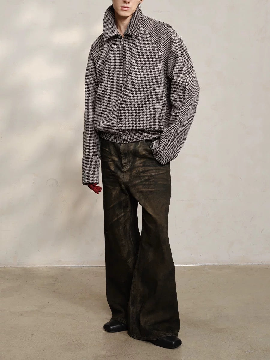 Houndstooth Zip-Up Jacket