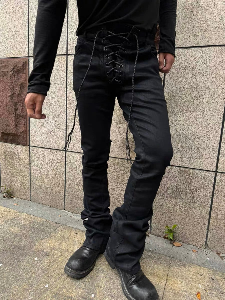 Archive black WAXED LACE UP DENIM - Private property 