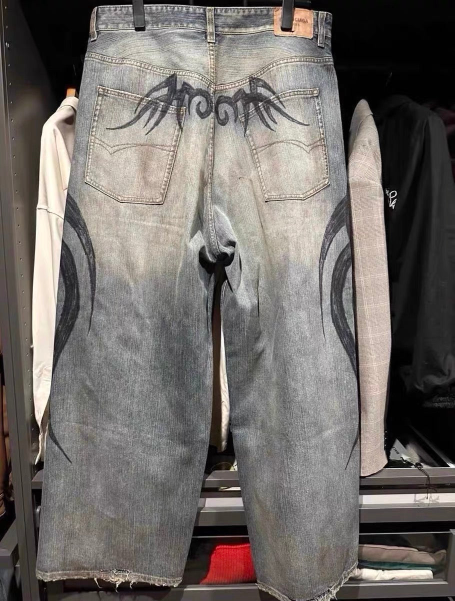 Baleciaga baggy graffiti denim - Private property 