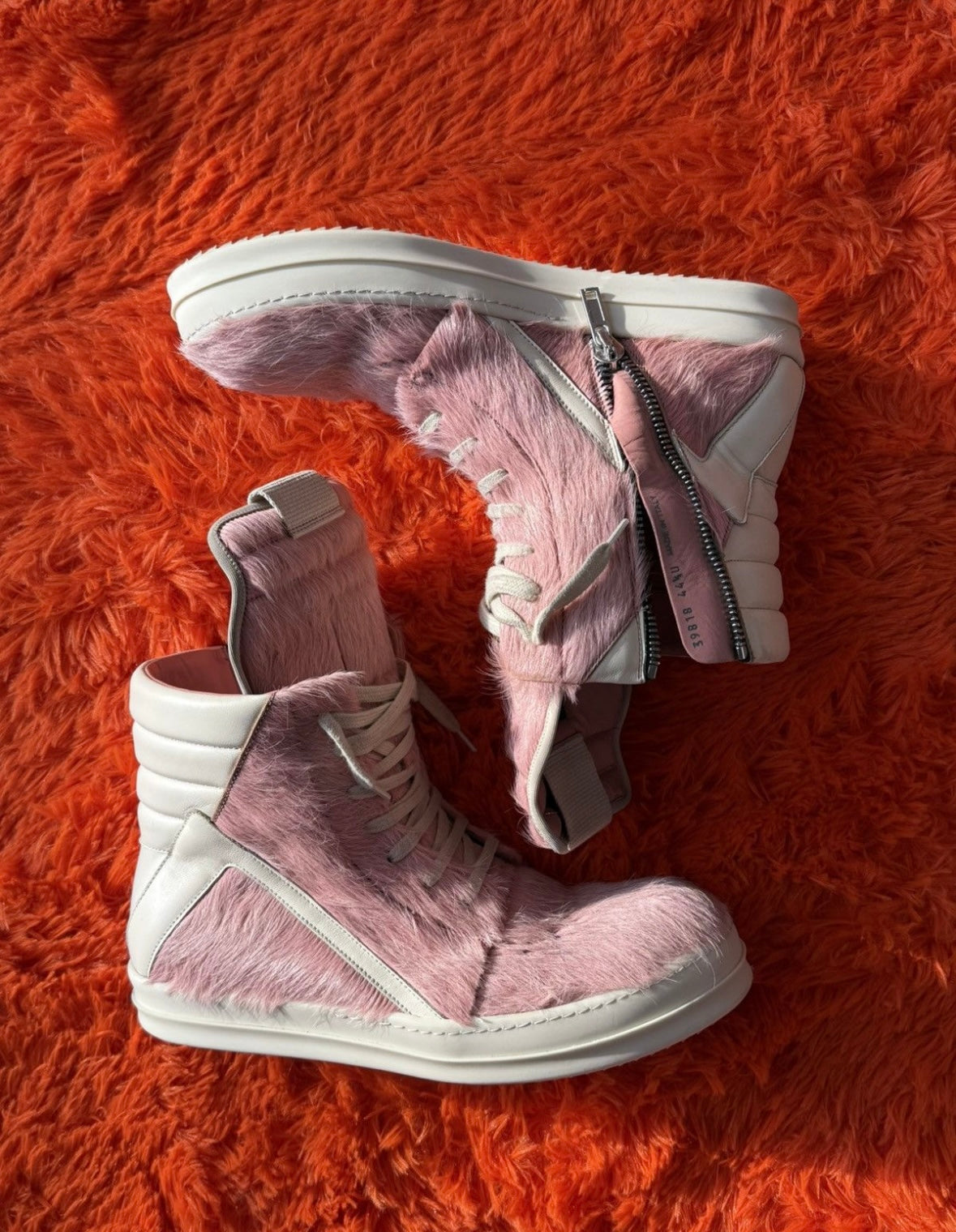 Rick Owens pink fur Geobasket Sneakers - Private property 