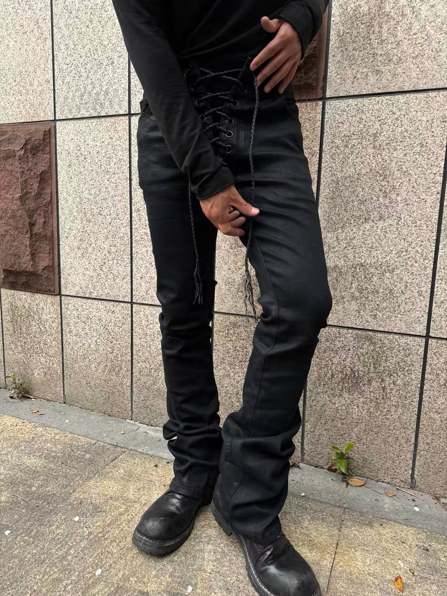 Archive black WAXED LACE UP DENIM - Private property 
