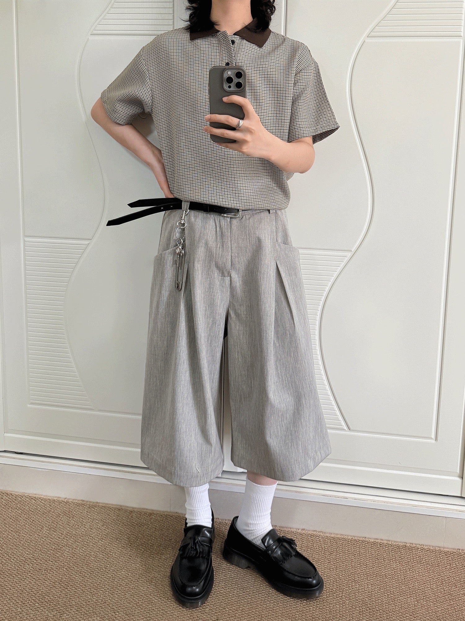 Modern Tailored Wide-Leg Shorts Grey - Private property 