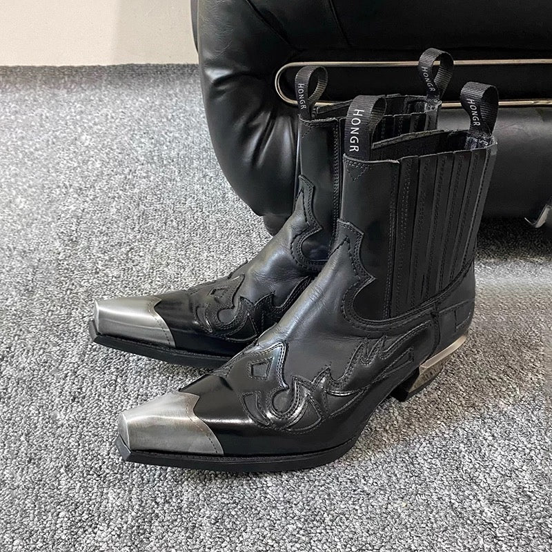 Archive Black new rock Leather Metal-Tipped  Boot - Private property 