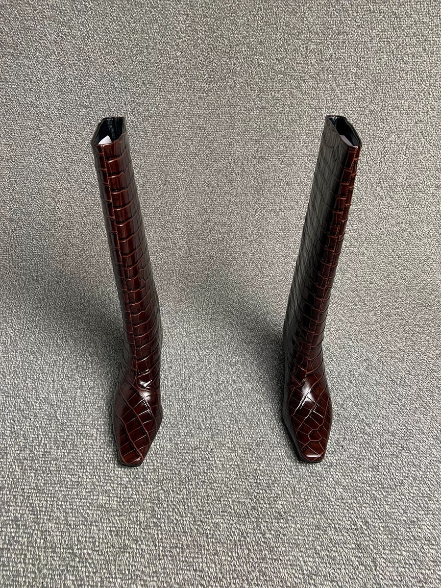 Crocodile-Embossed Leather Knee-High Boots - Private property 