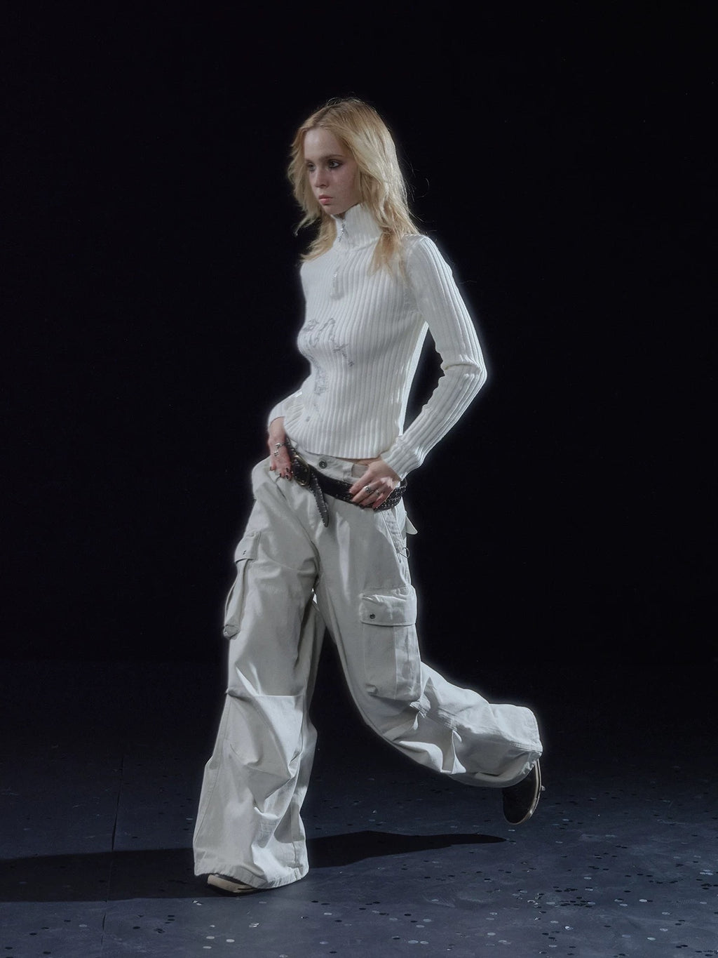 Abstract Print Ribbed Knit Half-Zip Sweater - Private property 