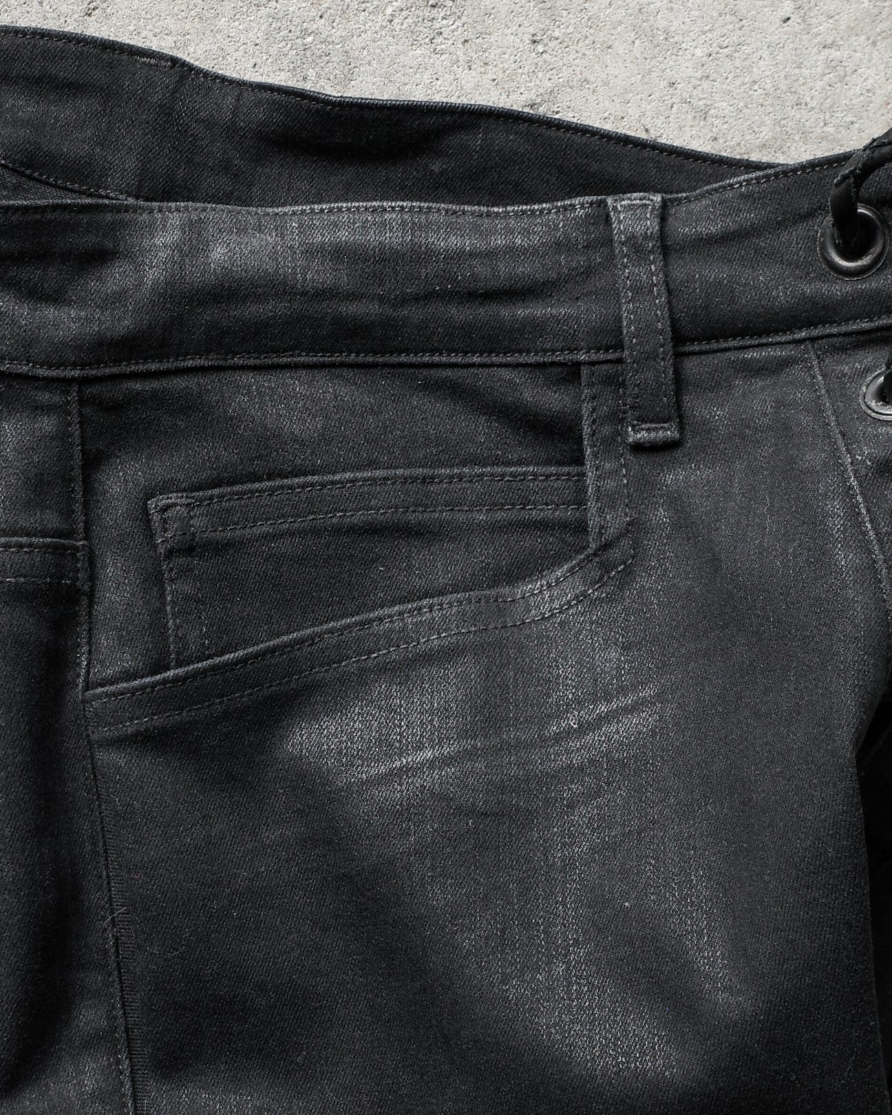 Archive black WAXED LACE UP DENIM - Private property 