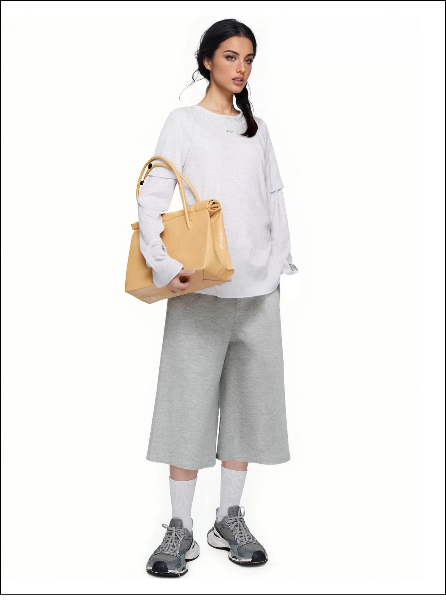 Wide-Leg Grey Sweat Shorts