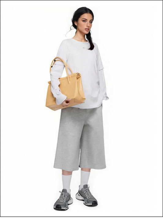 Wide-Leg Grey Sweat Shorts