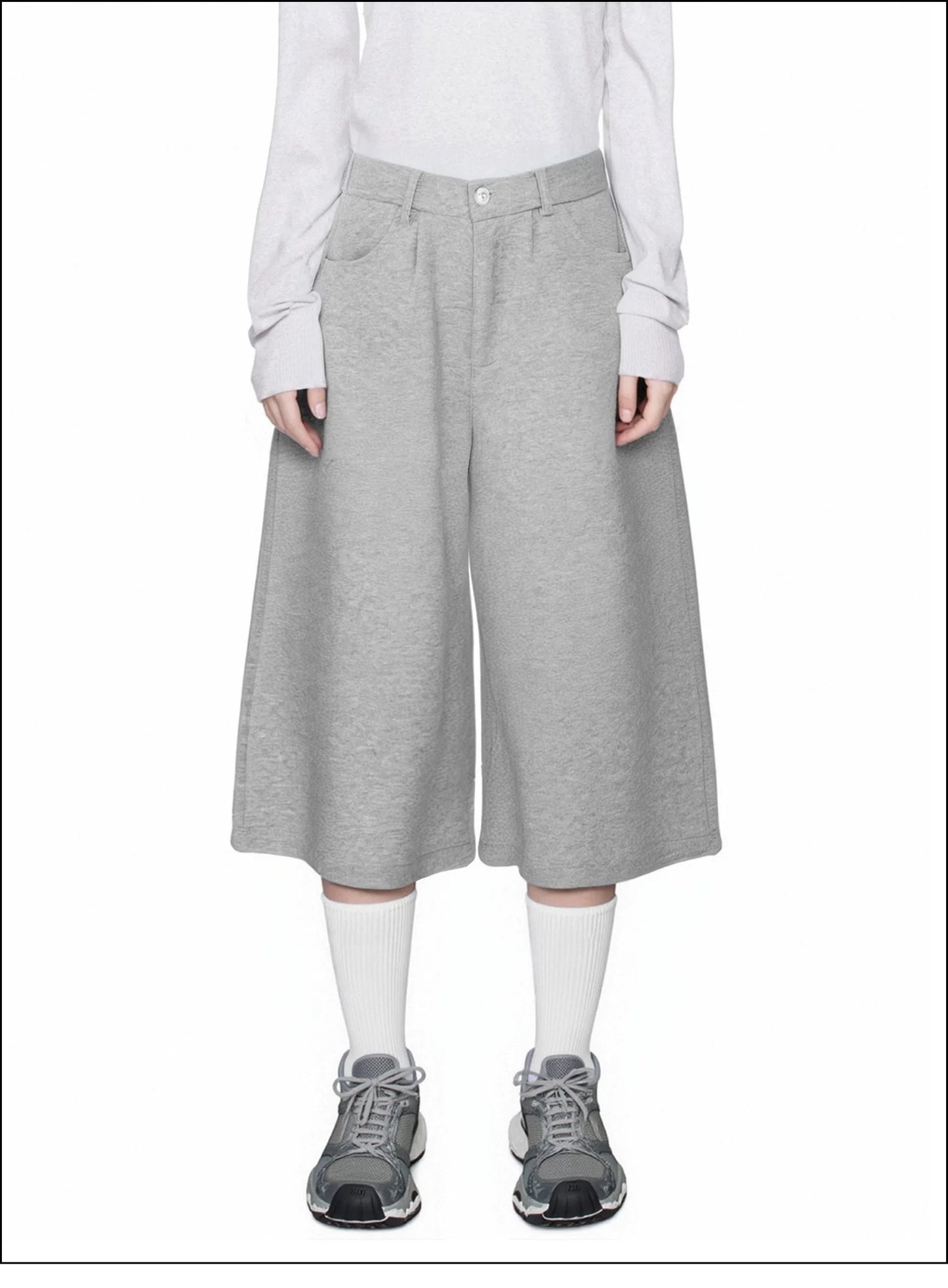 Wide-Leg Grey Sweat Shorts