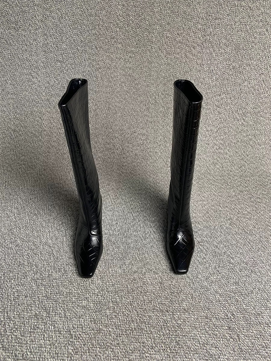 Crocodile-Embossed Leather Knee-High Boots - Private property 