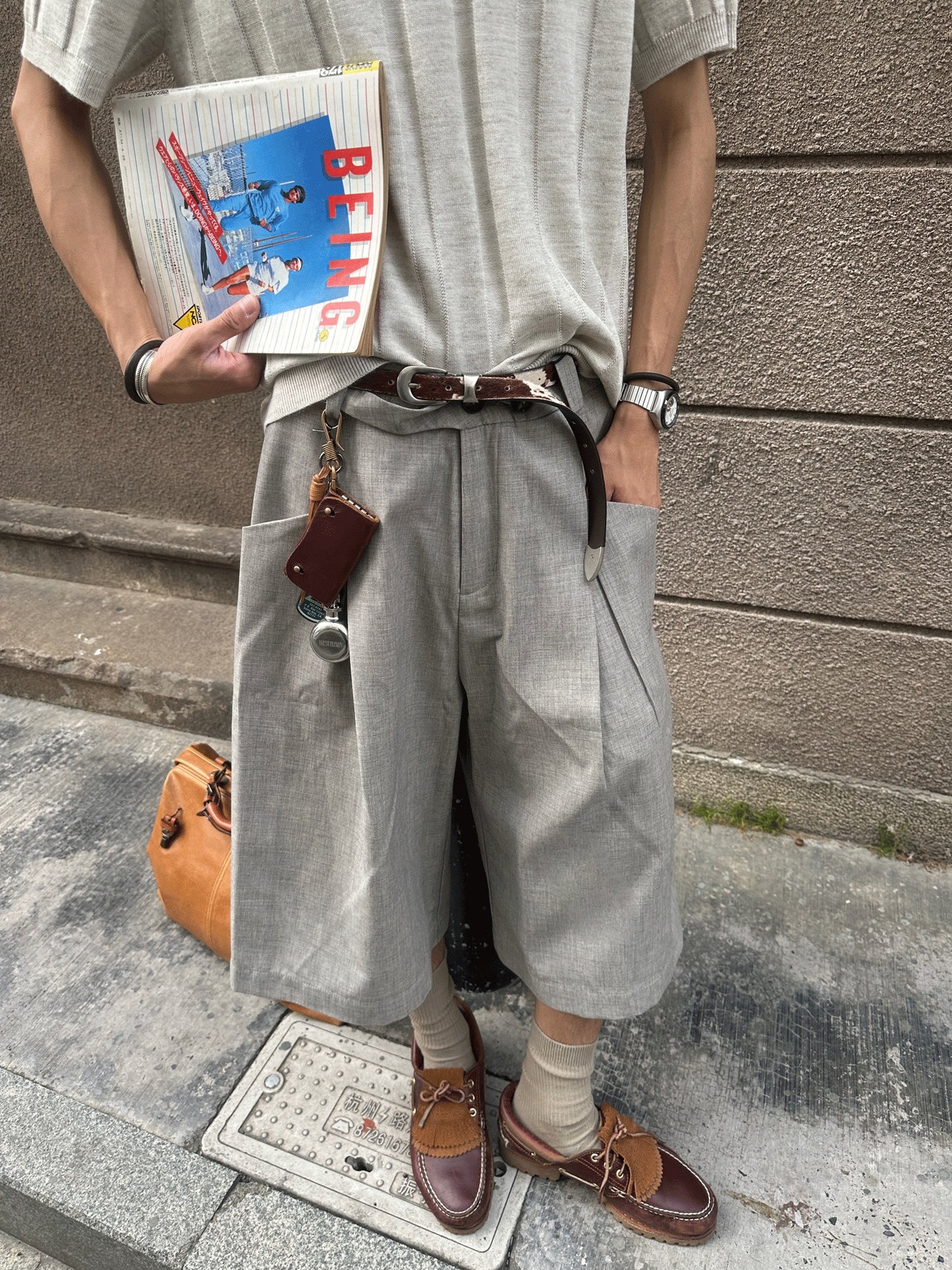 Modern Tailored Wide-Leg Shorts Grey - Private property 