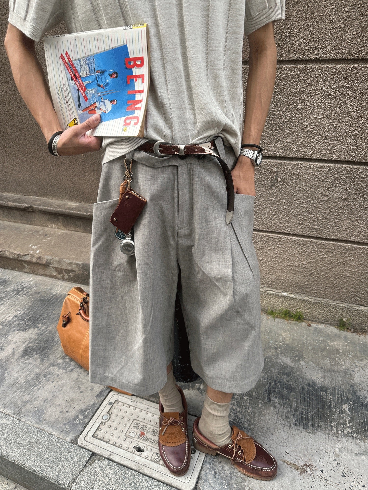Modern Tailored Wide-Leg Shorts Grey - Private property 
