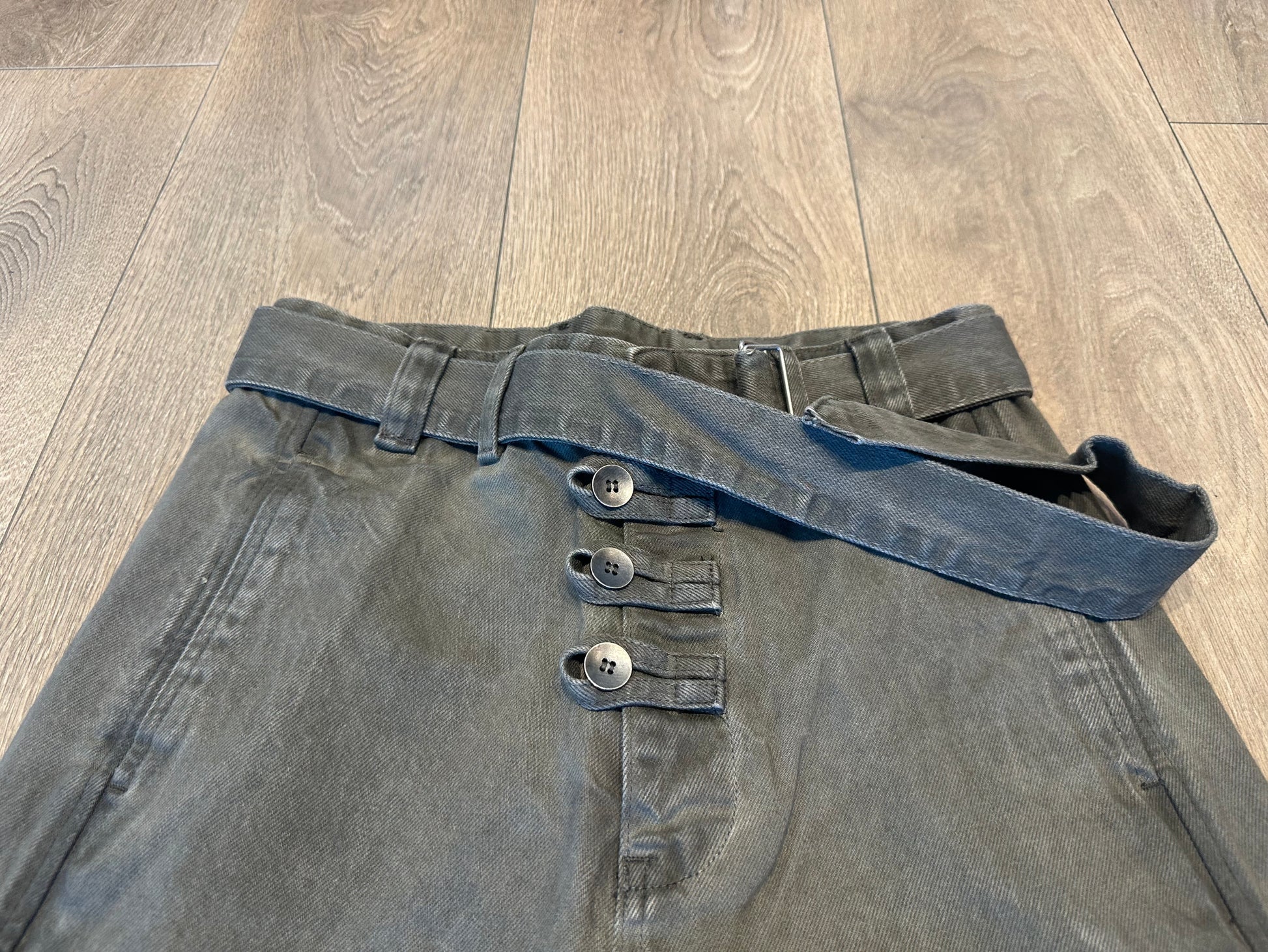 Vintage Buttoned High Waist Pants Olive washed denim - Private property 