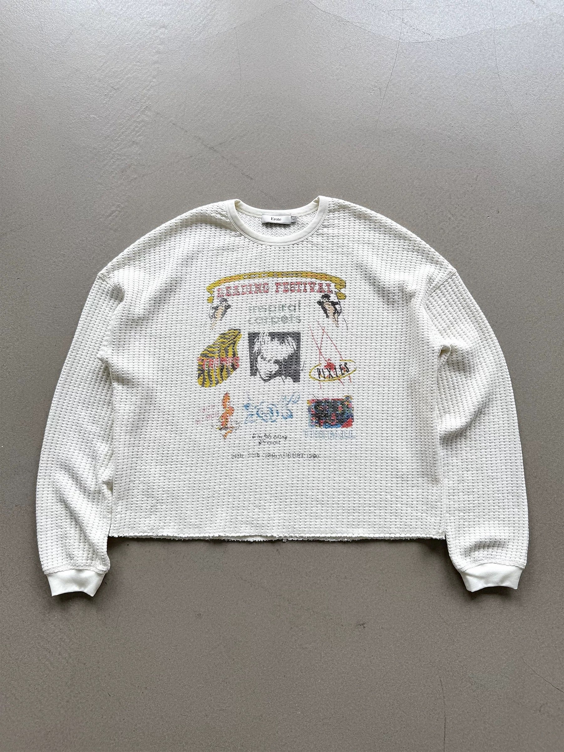 Unisex Cream Waffle Knit Long Sleeve – Reading Festival Retro Print - Private property 