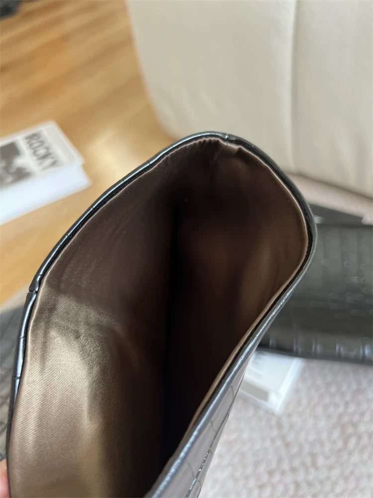 Crocodile-Embossed Leather Knee-High Boots - Private property 