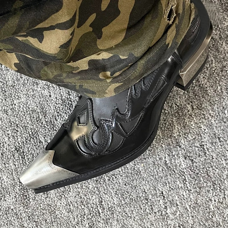 Archive Black new rock Leather Metal-Tipped  Boot - Private property 