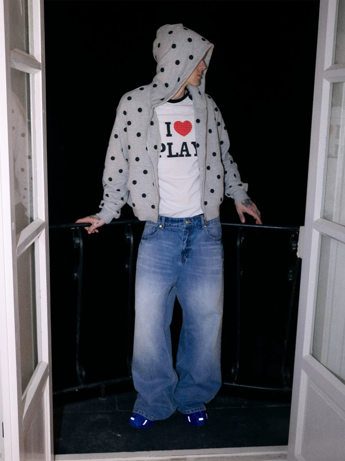Grey Polka Dot Zip-Up Hoodie